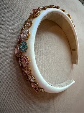 Bari Lynn Padded White Faux Leather Crystal Embellished Headband